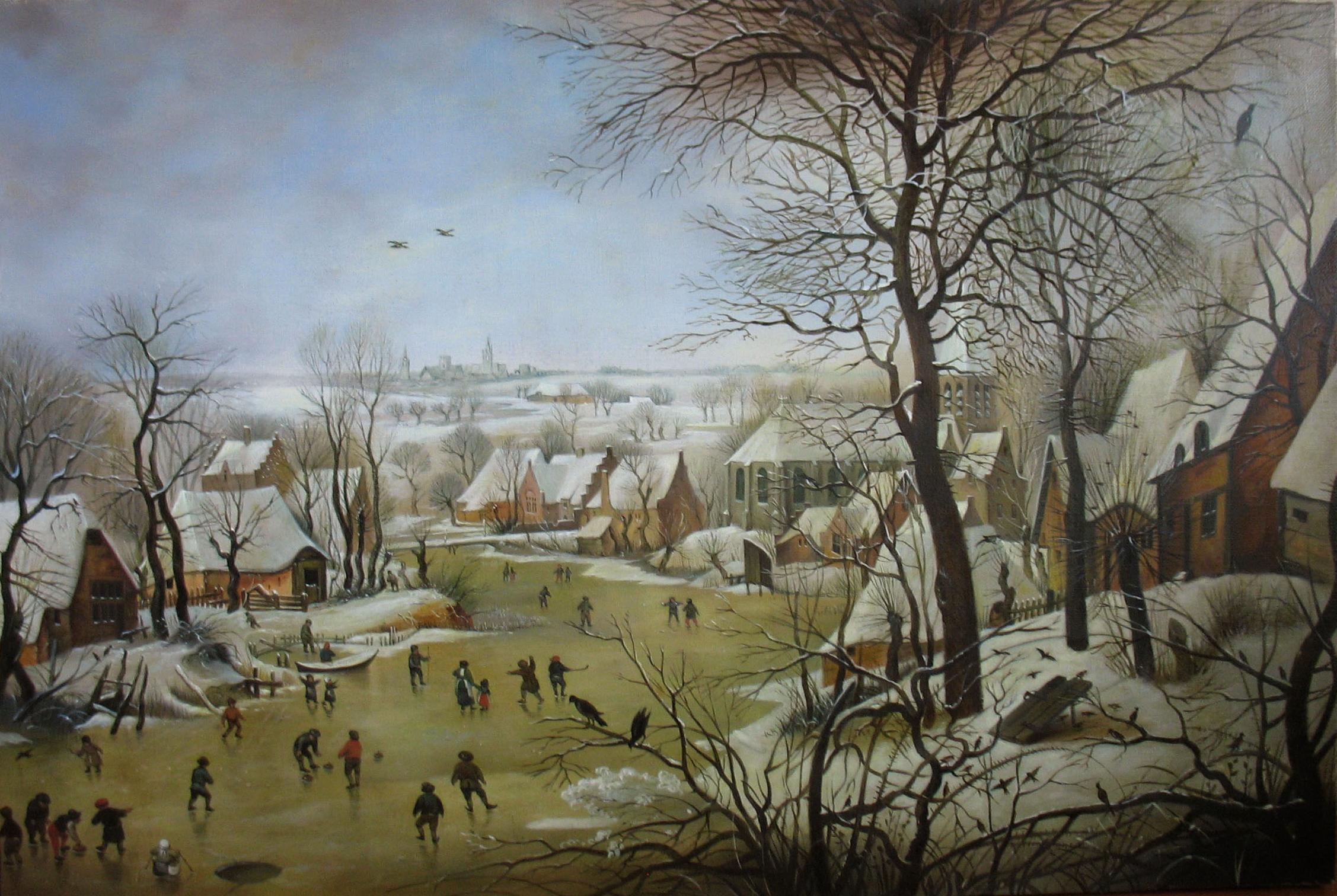 Питер Брейгель  «Зимний пейзаж с конькобежцами и ловушкой для птиц»